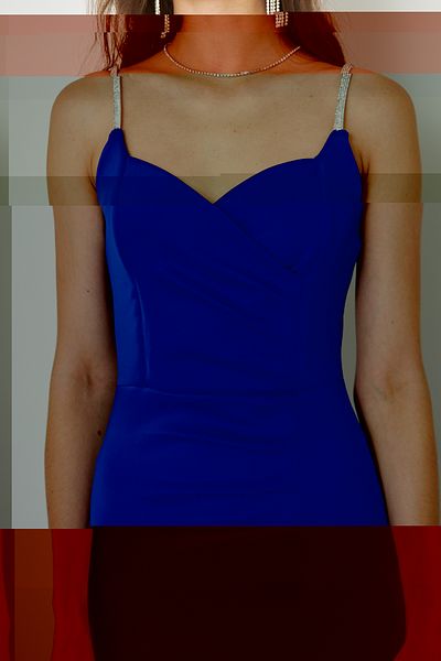 vuvutasarım New Season Scuba Fabric Maxi Length Jewelled Strap Evening Dress with Chest Cutout and Slit Detail582513