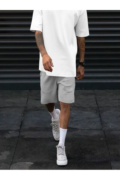 THE WHITE Ανδρικό γκρι σορτς μεγάλου μεγέθους με άνετη εφαρμογή