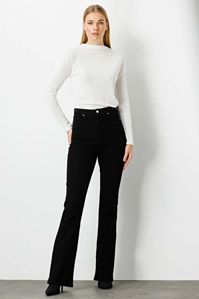 Geppetto Leo Max Vanessa Spanish Color Colorfast High Waist Lycra Black Flare Jeans Trousers