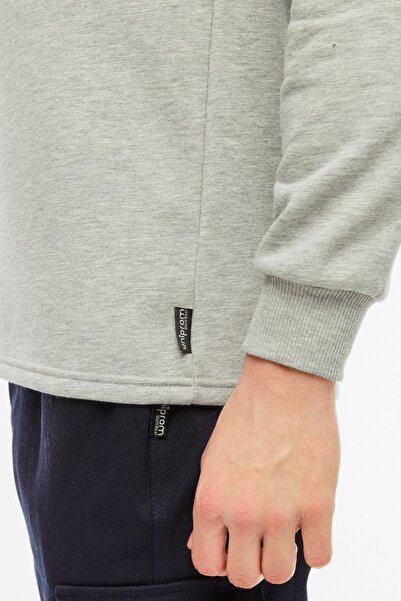 Uniprom Суитшърт с поло яка, подплатена с полар, 3 нишки памук, нормален крой, мъжки, сив