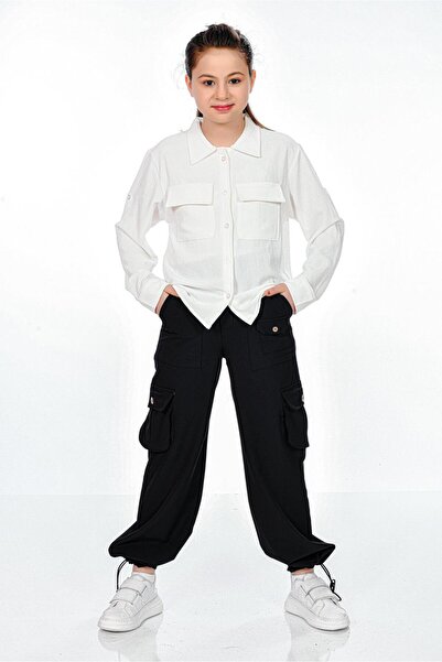 RAMON&ARTOS Kargo Cepli Palazzo Paraşüt Paça Klips Lastik Ayarlı Kız Çocuk Pantolon