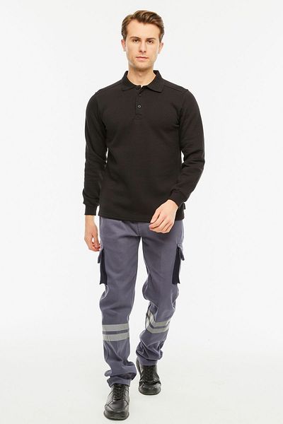 Uniprom Sweatshirt Polo Collar Fleece Inside 3 Thread Cotton Regular Cut Men's Black