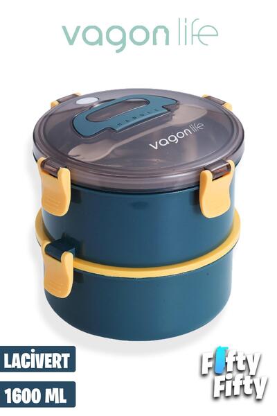 Vagonlife 1600 ML Two Layers Round Stainless Steel Bento Lunch Box New Generation Expiry Bowl-Forked Eyebrow