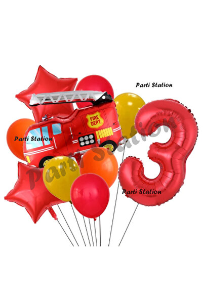 Parti Station Itfaiye 3 Yaş Balon Set Fireman Folyo Balon Set İtfaiye Konsept...
