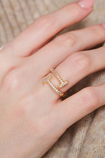 AURRARİ Gold Ayarlanabilir T Tiffany  Zirkon Taşlı Yüzük