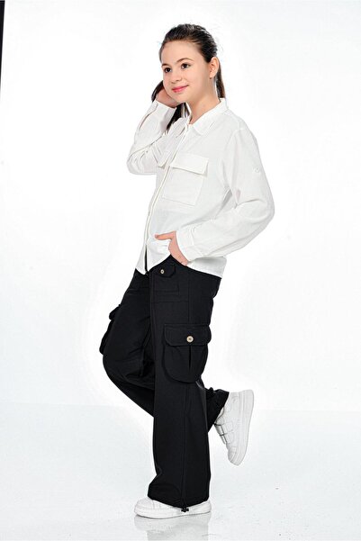 RAMON&ARTOS Kargo Cepli Palazzo Paraşüt Paça Klips Lastik Ayarlı Kız Çocuk Pantolon