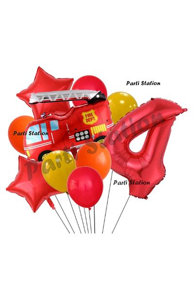 Parti Station Fire Department 4 Year Old Balloon Set Fireman Foil Balloon Set Fire Department Concept Birthday Set