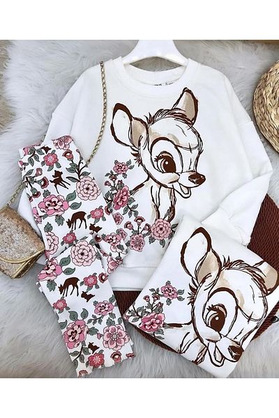 wianna baby Girl's Gazelle Patterned UltraSoft Fabric 100% Cotton Bottom Top Suit Winter