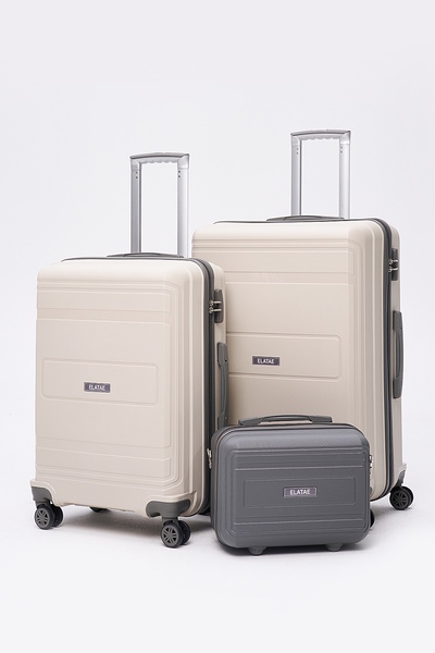 ELATAE Premium Poliropilen Kırılmaz 3'lü Valiz Seti Büyük - Orta Boy ve Makyaj V305