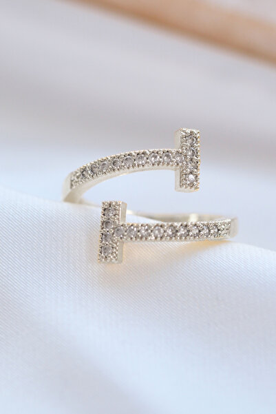 AURRARİ Silver Ayarlanabilir T Tiffany  Zirkon Taşlı Yüzük