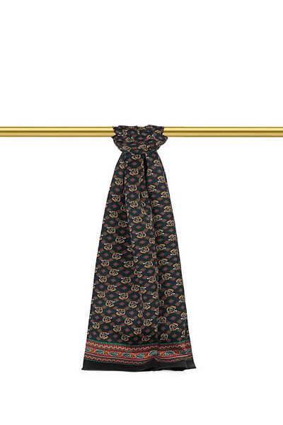 Bursa İpek Black Tile Pattern Men's Silk Scarf