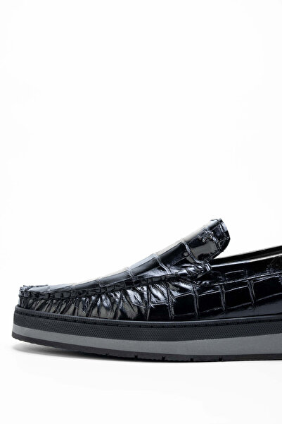Tamer Tanca Черни мъжки мокасини от естествена кожа крокодил