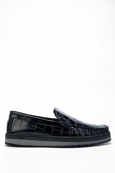Tamer Tanca Men's Genuine Leather Black Crocodile Loafers
