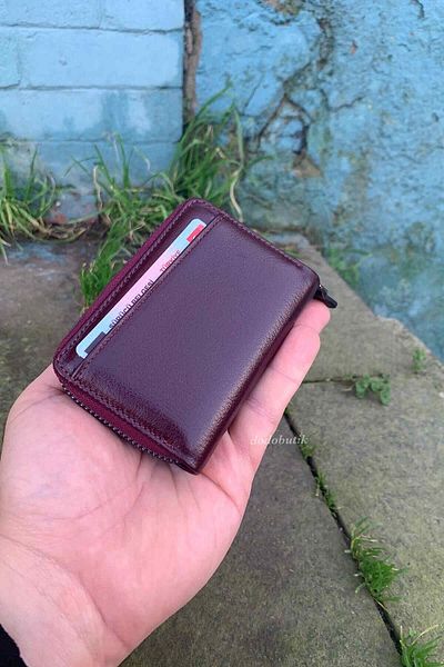 Dodo4men Zippered Genuine Leather Accordion Card Holder Wallet