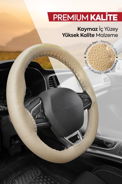 Otom Dikişli Direksiyon Kılıfı Deri Bej-bej Dk-105