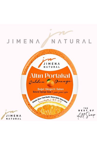 Jimena Natural صابون إسفنجي طبيعي برتقالي ذهبي 125 جم - صابون إسفنجي طبيعي برتقالي ذهبي