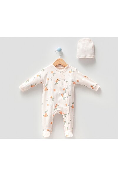 DIDuStore Mandalina Bahçesi Baskılı Unisex Bebek Tulumu ve Şapka Seti