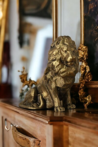 Rugad Biblo Dekoratif Heykel Aslan Biblosu Altın Eskitme Model 36