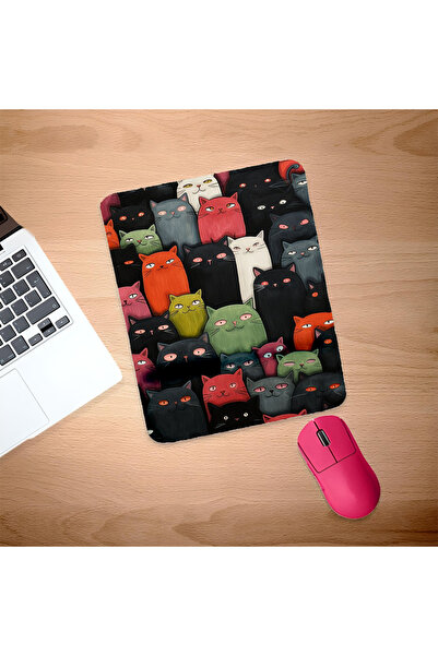 UcuruStore Πολύχρωμο ορθογώνιο mouse pad με σχέδιο χαμογελαστών γατών και στή...