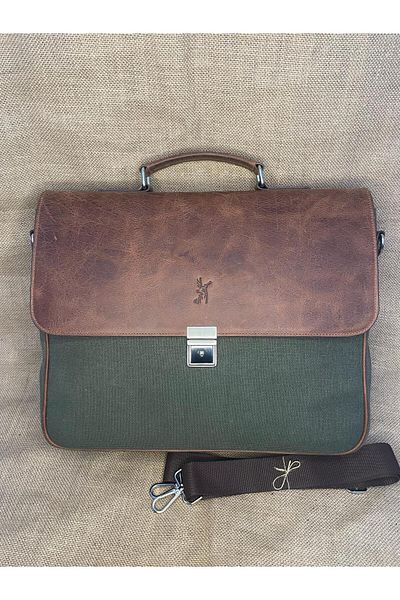 SANAT LEATHER SL-126056  حقيبة كمبيوتر محمول من الجلد الطبيعي والقماش مقاس 40 سم × 31 سم (لـ 15.6 بوصة) من الجلد الفني