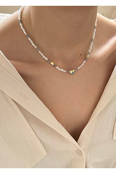 takıtarzım قلادة نسائية على شكل قلب مرصعة باللؤلؤ