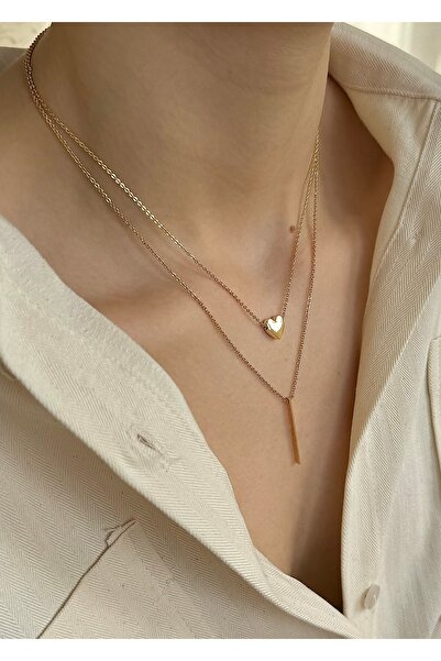 takıtarzım قلادة ذهبية مكونة من قطعتين على شكل قلب