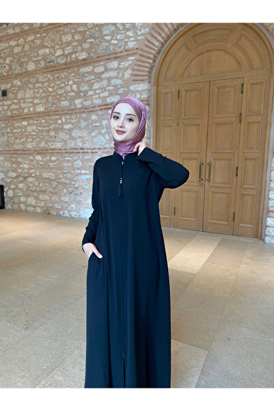 JALİA Women's Black Half Flared Zippered Hijab Ferace
