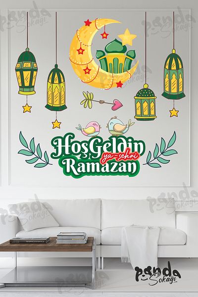 PANDA SOKAĞI Ramadan Bear Themed Ornament Glass Wall Ornaments Welcome Ramadan Sticker Set Ramadan Ornaments