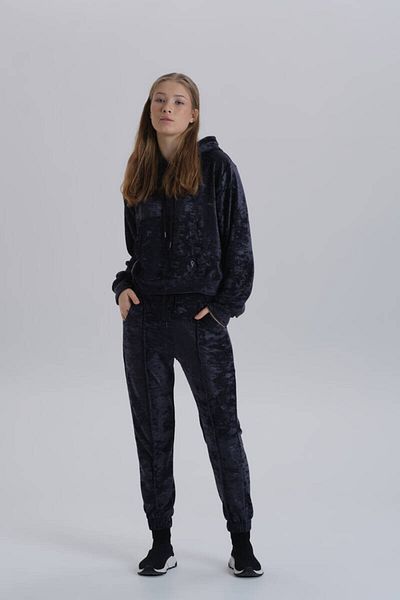 DAVID&GERENZO Σετ αθλητική φόρμα με κουκούλα Navy Blue γυναικεία βελούδινη Jogger