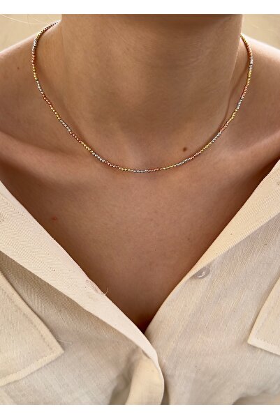 takıtarzım Rose gold silver metal boncuklu kolye