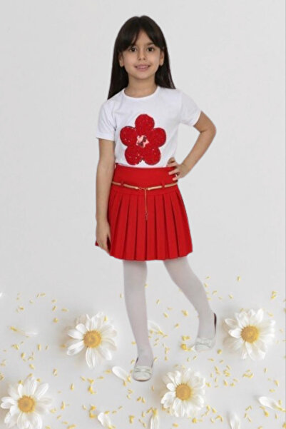 Nacar Kız Çocuk 23 Nisan 19 Mayıs Kısa Pileli Kırmızı Etek Okul Gösteri 024