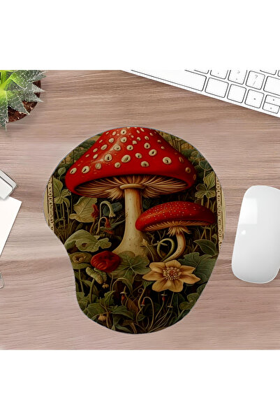 UcuruStore Κόκκινο οβάλ mouse pad με σχέδιο μανιτάρι και στήριγμα καρπού
