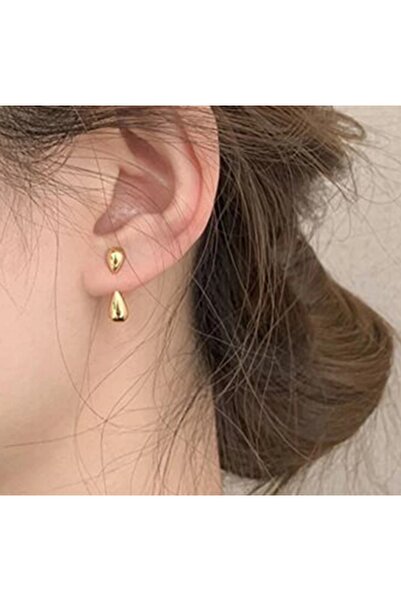 toptanhanem Zarif Damla Çelik Küpe | Kararmaz Gold Kaplama