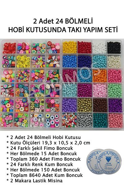 Hobimos 2 Pieces of 24 Compartments Fimo Bead and Sand Bead Jewelry Making Set in Hobby Box
