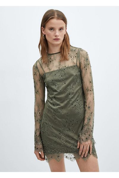 MANGO Woman Lace Detailed Stylish Dress
