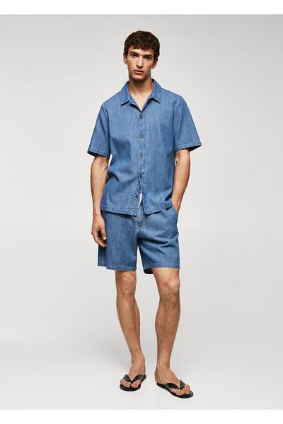 MANGO Man Koszula chambray ze 100% bawełny