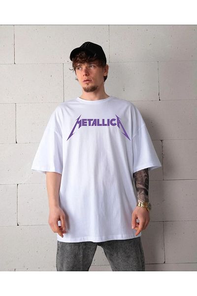 Pisa Art Качествена тениска с лилав печат на Metallica