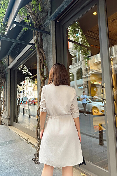 Buklemoda Gömlek Yaka Bel Bağlamalı Salaş Elbise