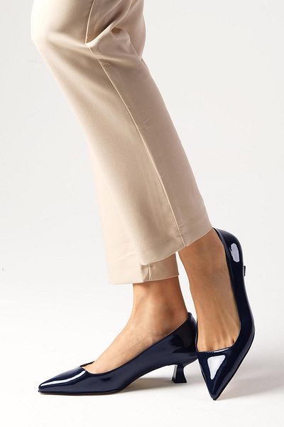 Mio Gusto Carmen Navy Blue Color Patent Leather Low Heeled Shoes
