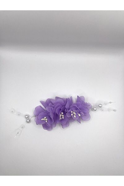 ELALEL TASARIM Lilac Organza Flower Crocodile Hairpin with Pearl Handle Stylish, Fashion, Wedding, Special Occasions, Adult, Children,