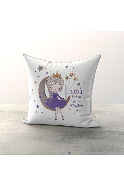 Talia Home Husă de pernă decorativă pentru cameră pentru copii, cu model de fată care se șeză pe lună, TLAKR-209