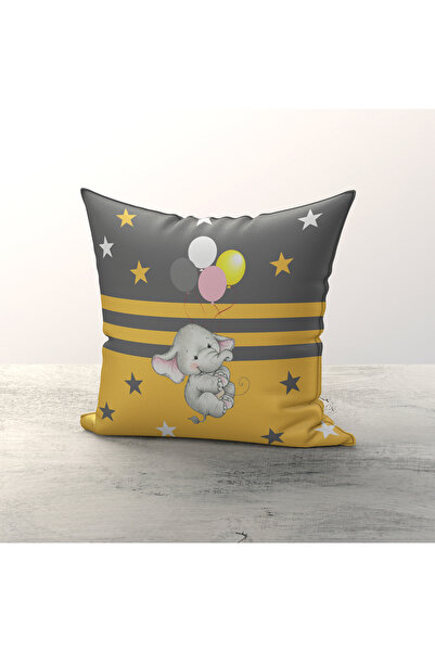 Talia Home Set de 3 huse de pernă pentru cameră pentru copii cu model de elefant cu baloane TLAKR-188