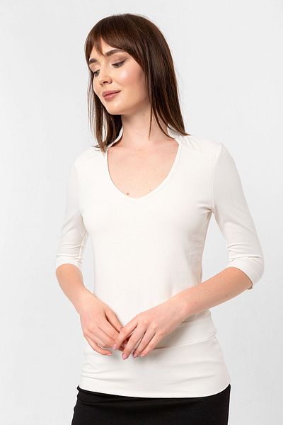 Laranor Μπλούζα Ecru U Neck Slim Fit