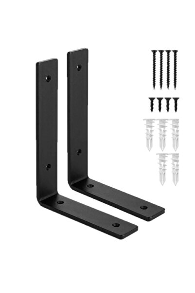 Bemos metal Raf Altı Ayak Raf Tutucu L Demir 12 X 25 Cm Siyah Montaj Aparatı (2 Adet)