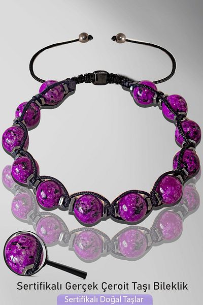 Tesbih Atölyesi Certified Macrame Natural Real Cheroid Stone Bracelet - Adjustable