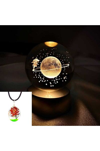 Taşarhome Color Changing LED Lighted Night Lamp with Crystal Glass Globe Necklace Gift