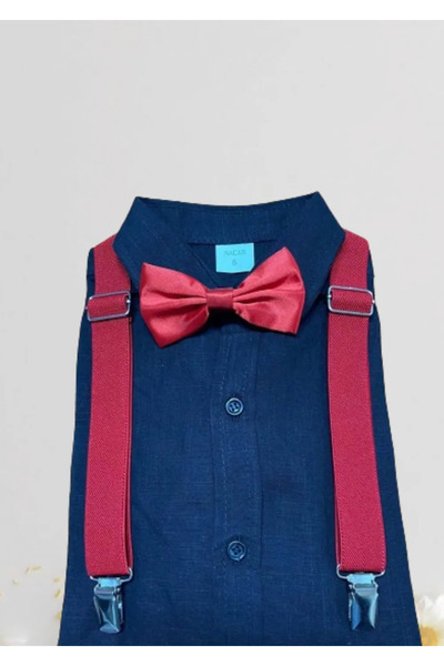 NOBLE STORE Αγόρι 23 Απριλίου Μακρυμάνικο Λινό Πουκάμισο Παπιγιόν Σετ Celebra...