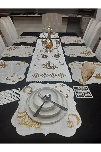 SEHARA Set de prezentare pentru cină 17 piese pentru 8 persoane - catifea cre...