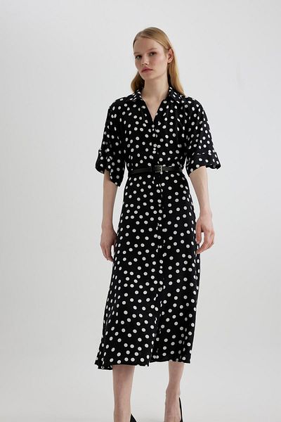 DeFacto Gemustertes Midikleid mit Hemdkragen – Halbarm, C2448ax24sp