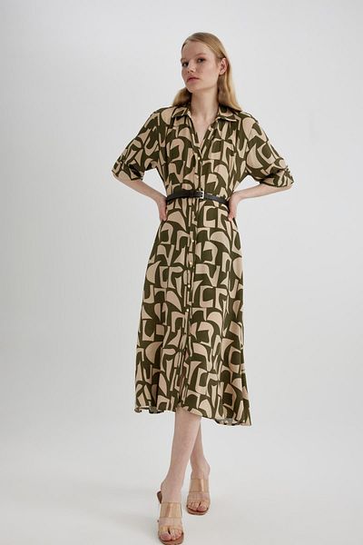DeFacto Gemustertes Midikleid mit Hemdkragen – Halbarm, C2448ax24sp